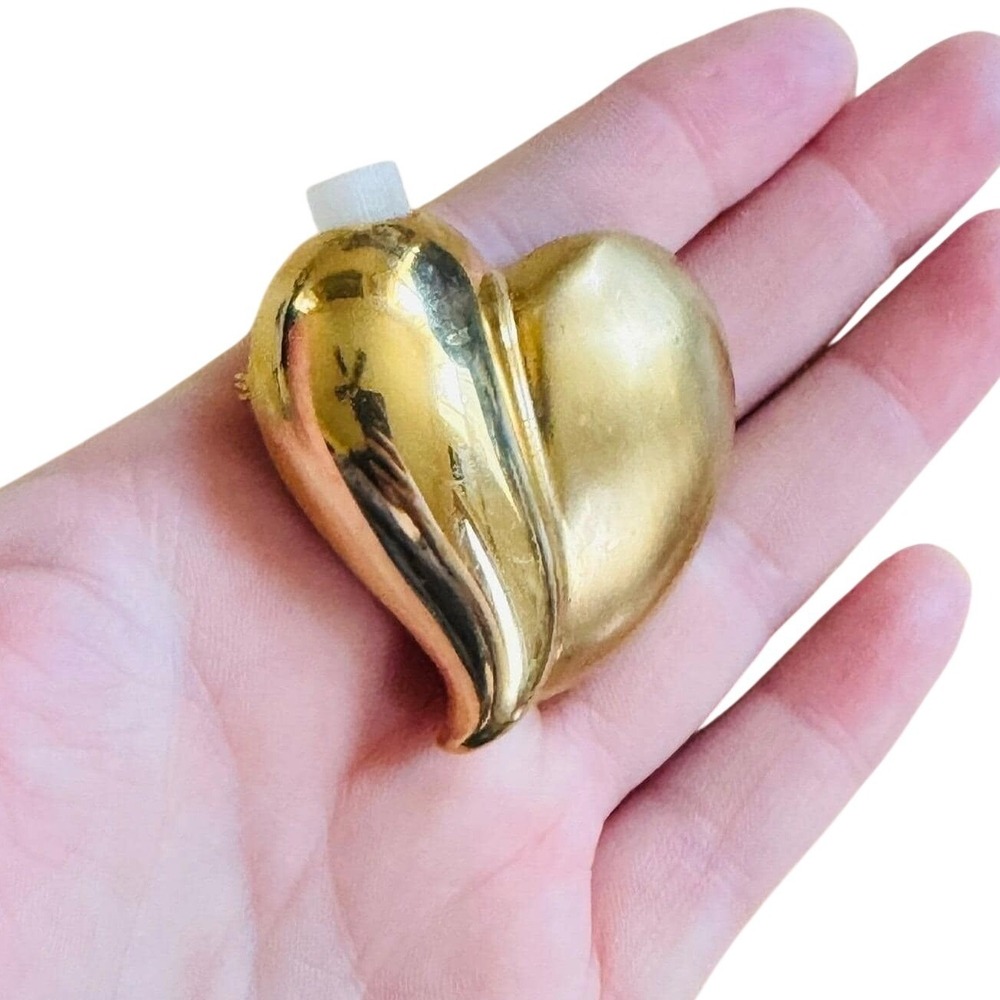 VTG Givenchy Puffy Heart Brooch Pin Perfume Holder Satin Gold Chunky Iconic 90s